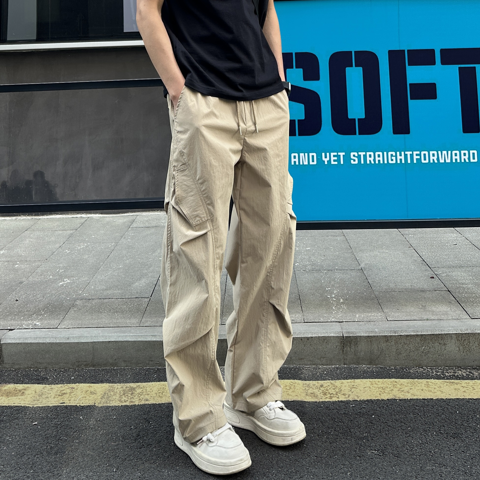 ストリートファッション サイドポケット ワイドカーゴパンツ