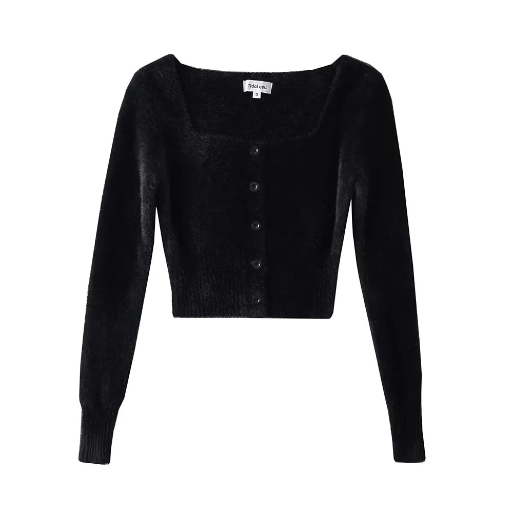 ストリートファッション ふんわりモヘア風ショート丈カーディガン