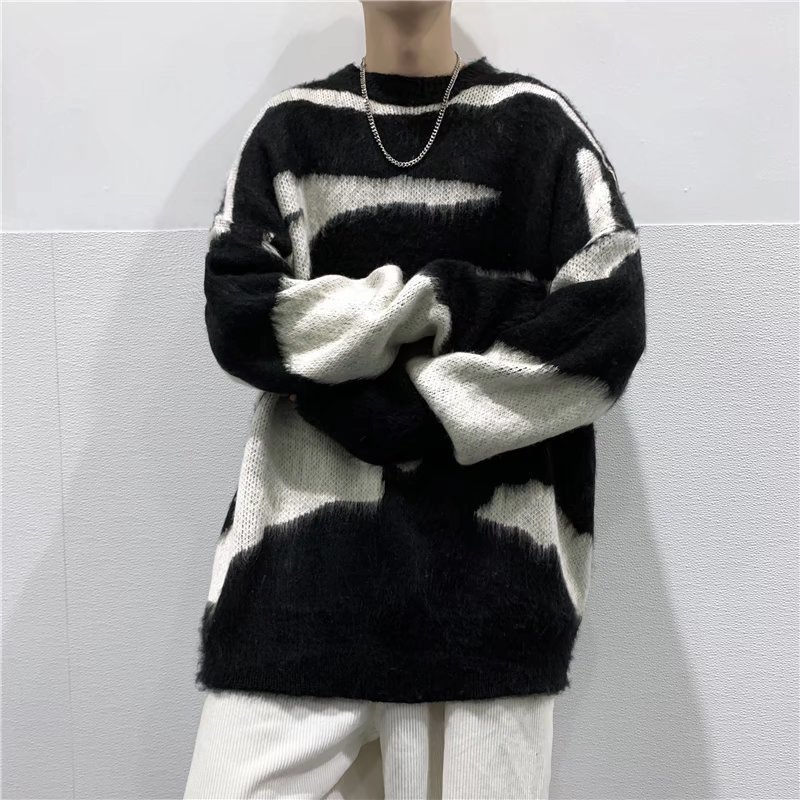 ストリートファッション 抽象模様オーバーサイズニット