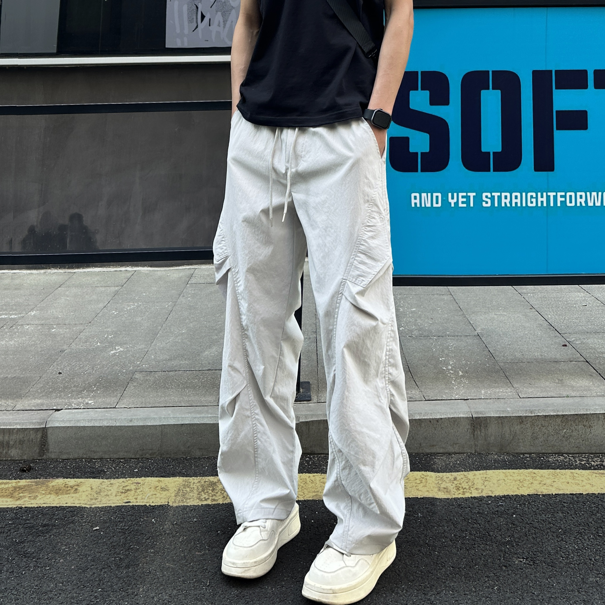 ストリートファッション サイドポケット ワイドカーゴパンツ