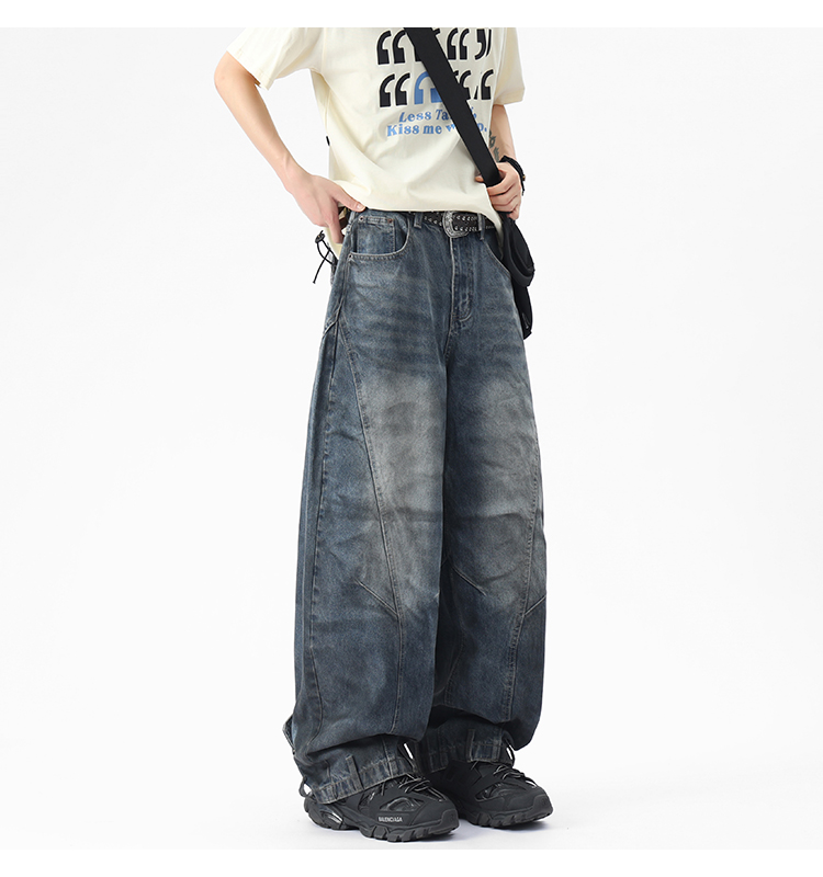 ストリートファッション ゆったりバルーンデニムパンツ