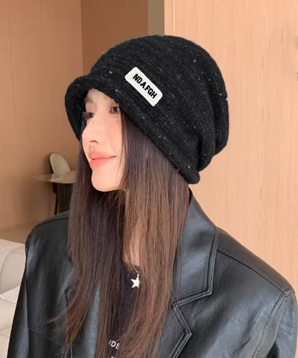 ストリートファッション 小顔効果ロゴニット帽子ビーニー折り返し