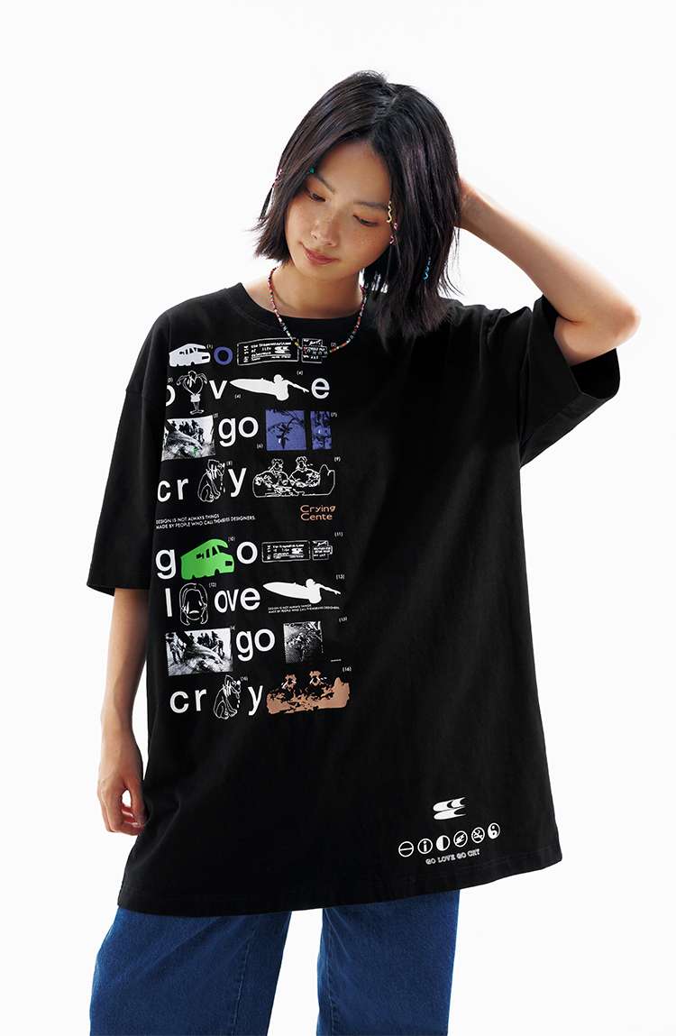 ストリートファッション  グラフィックプリント オーバーサイズ長丈Tシャツ