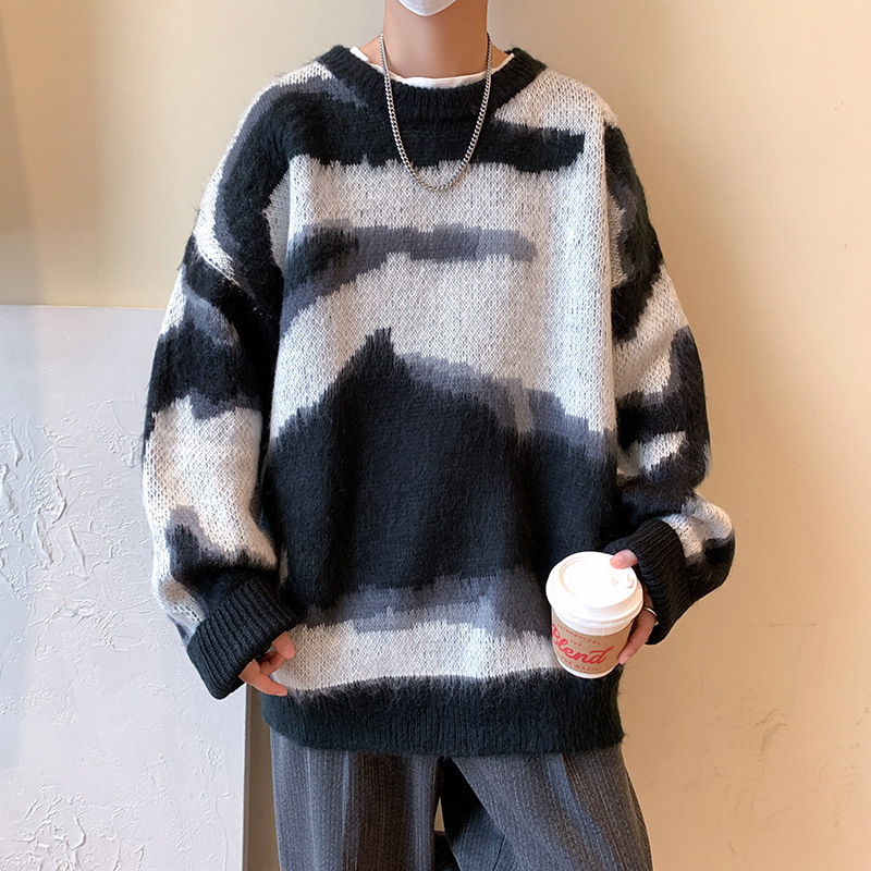 ストリートファッション アーバンぼかし模様ニット