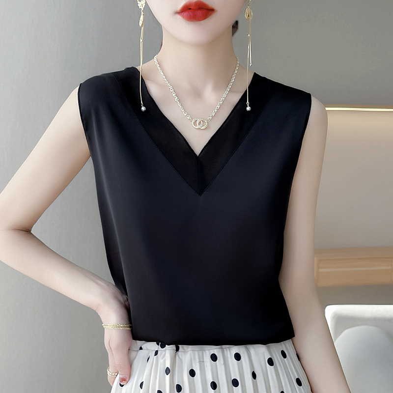 ストリートファッション シンプル重ね着風Vネックノースリーブベスト