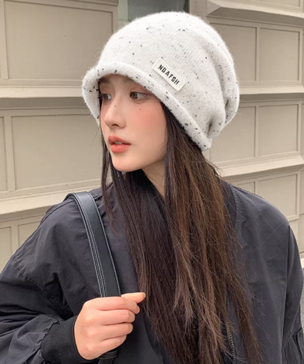 ストリートファッション 小顔効果ロゴニット帽子ビーニー折り返し
