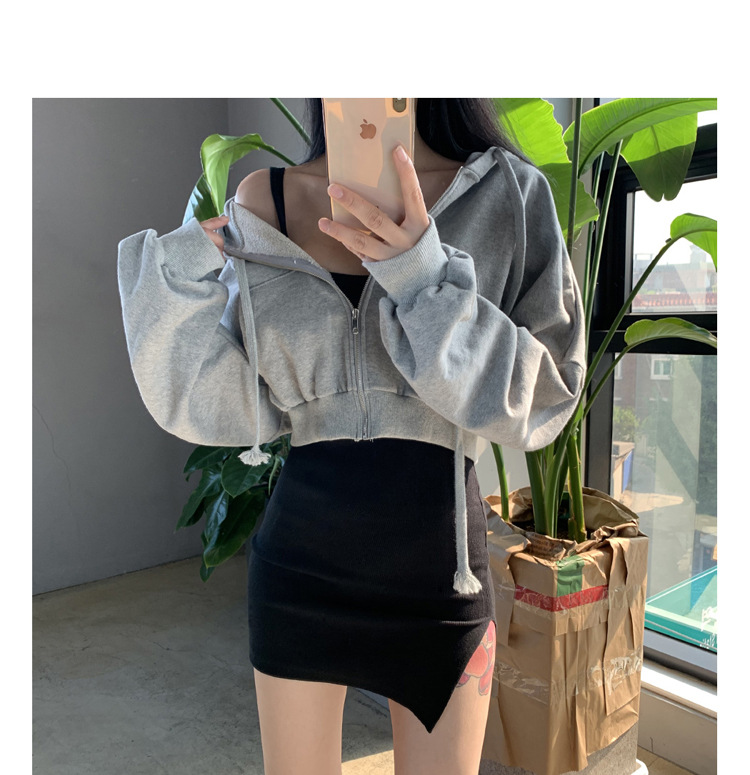 ストリートファッション ショート丈ジップアップフーディー　パーカー