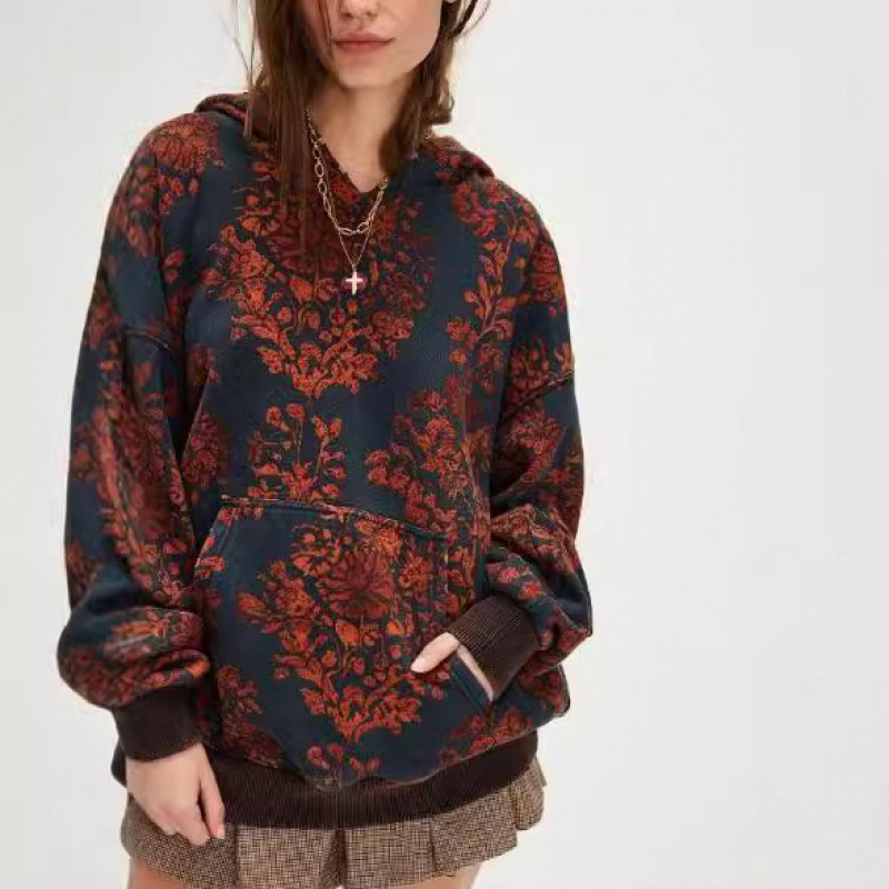ストリートファッション エキゾチック花柄オーバーサイズ　パーカー
