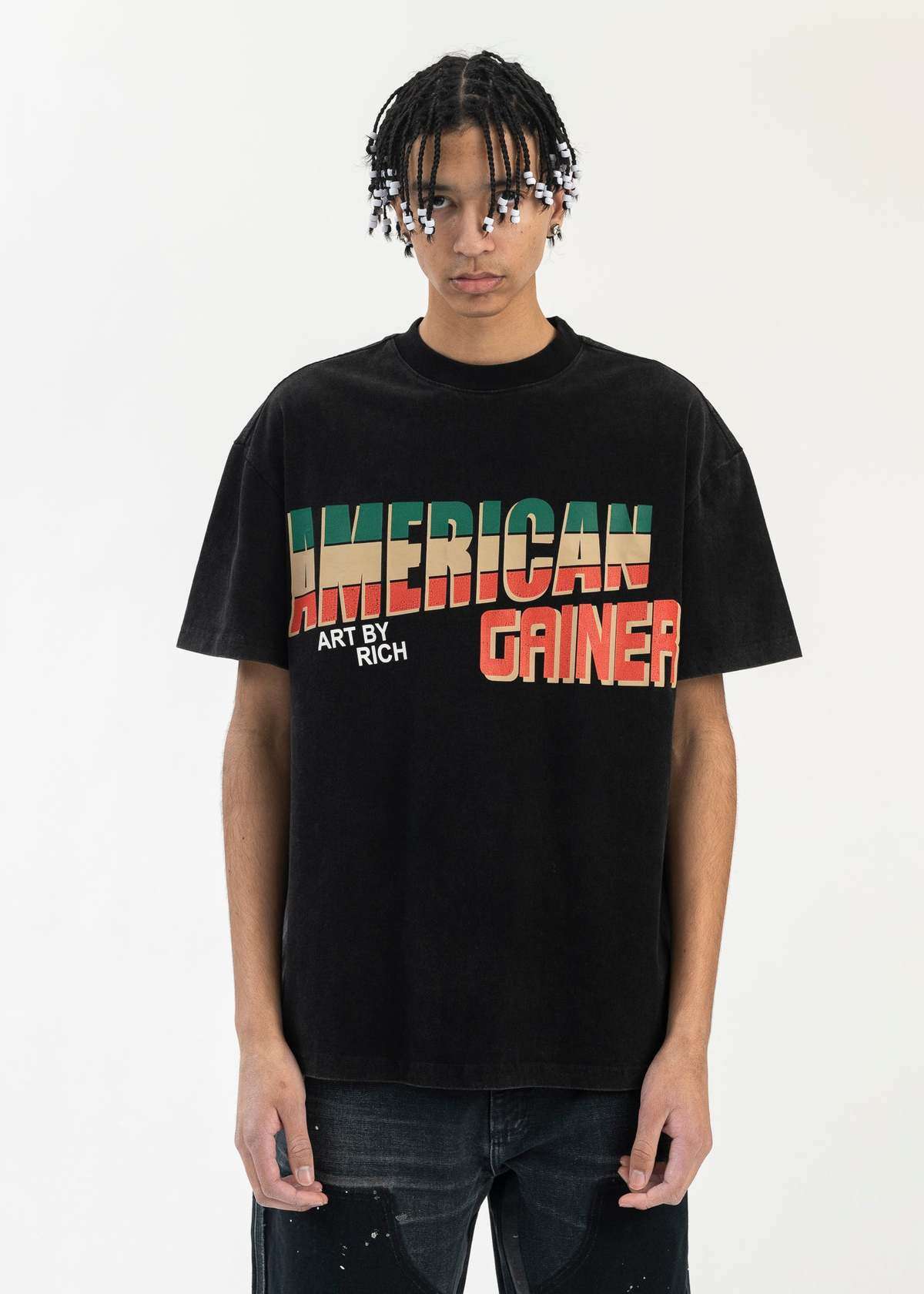 ストリートファッション  アメリカンゲイナー アートプリント Tシャツ