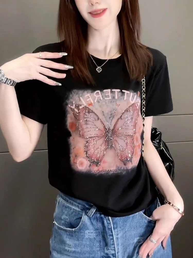 ストリートファッション 蝶々の輝き 半袖トップス