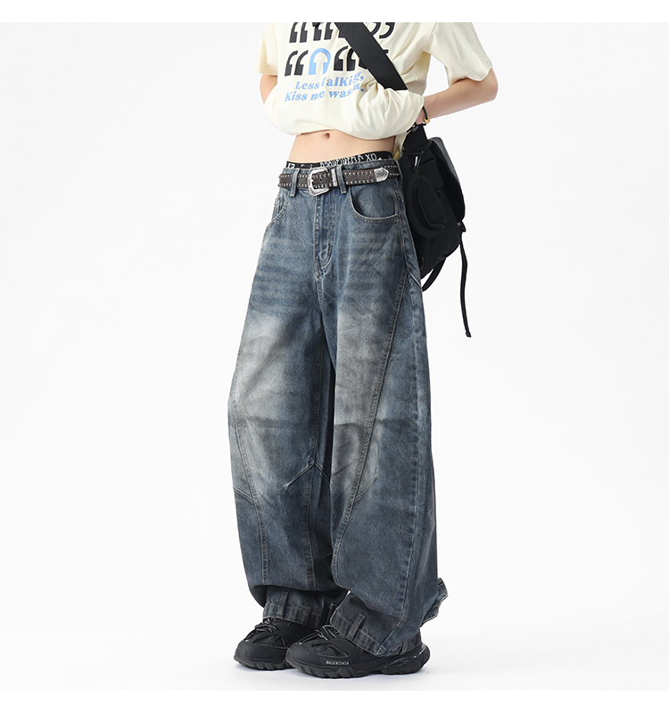 ストリートファッション ゆったりバルーンデニムパンツ