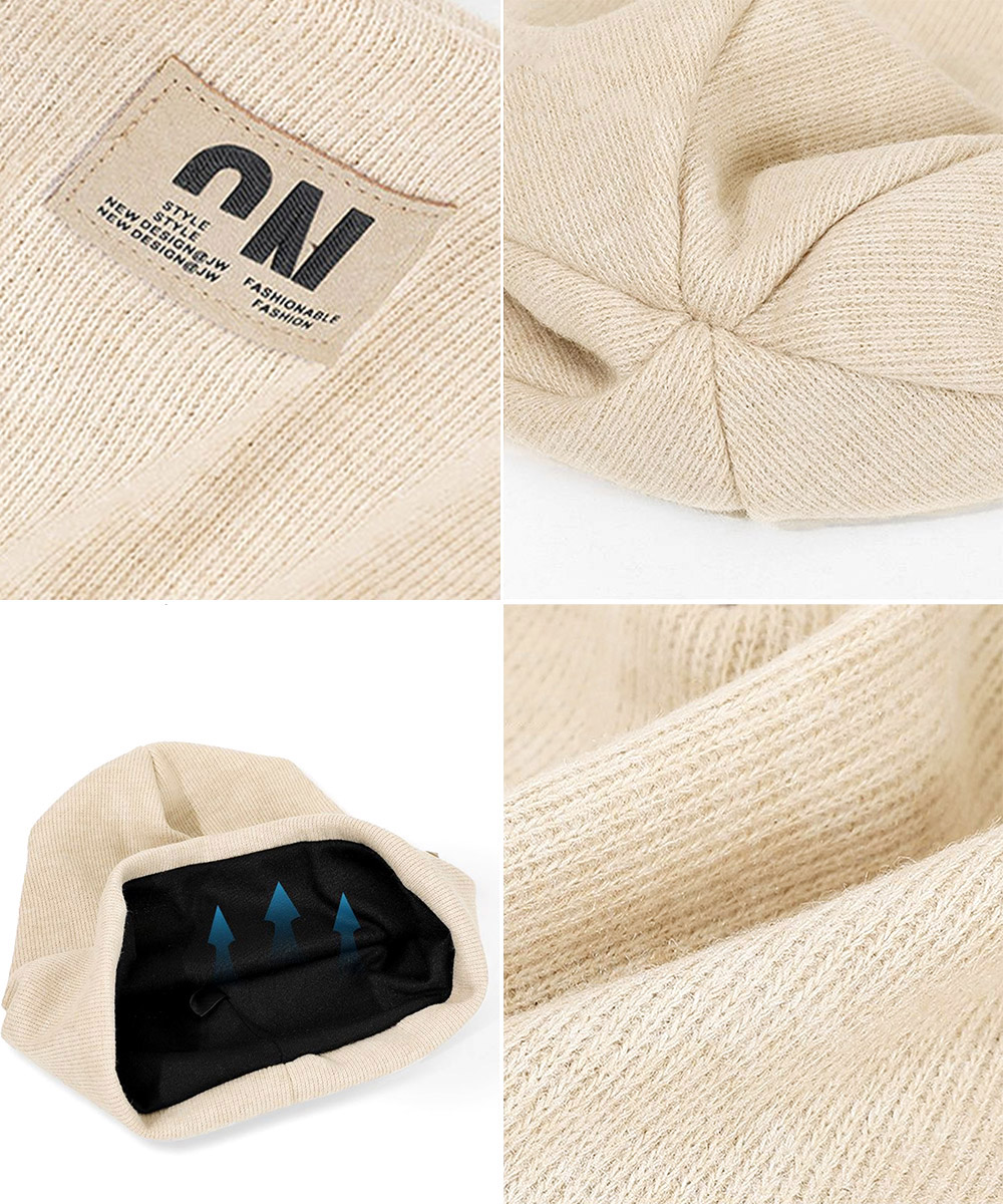 ストリートファッション ロゴワッペン付きリブニット帽 防寒ビーニー