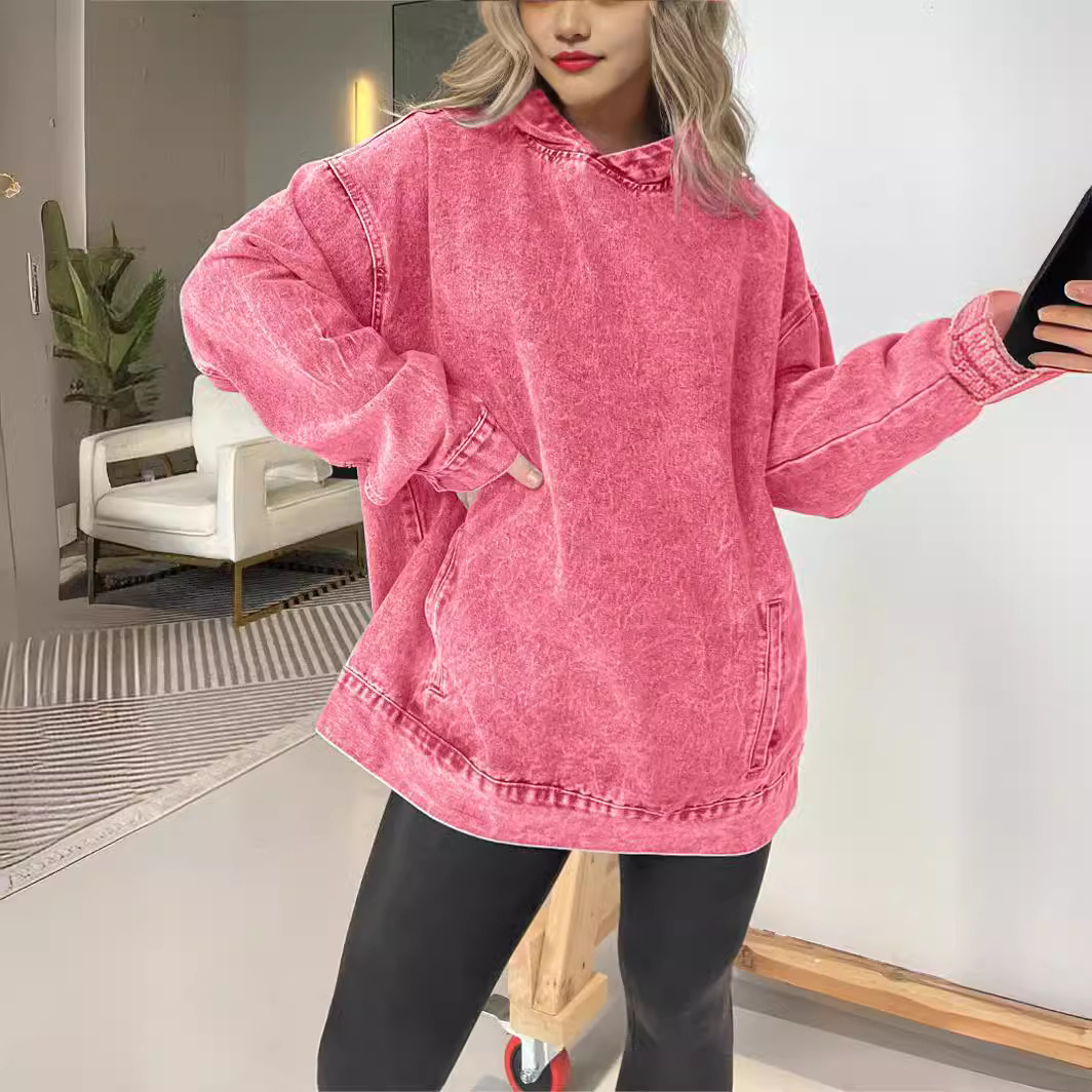 ストリートファッション デニム風加工オーバーサイズフーディ　パーカー