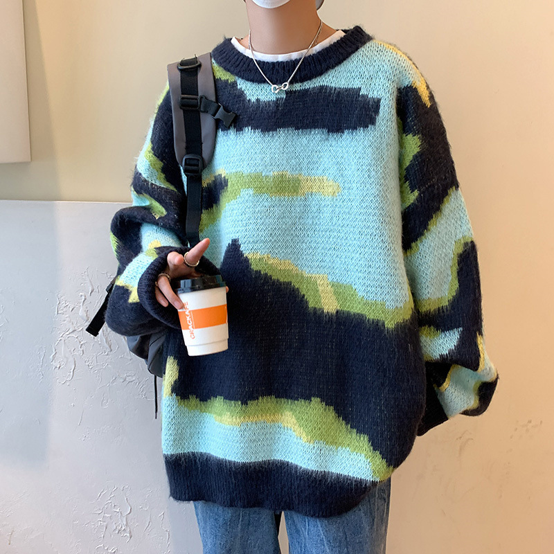 ストリートファッション アーバンぼかし模様ニット
