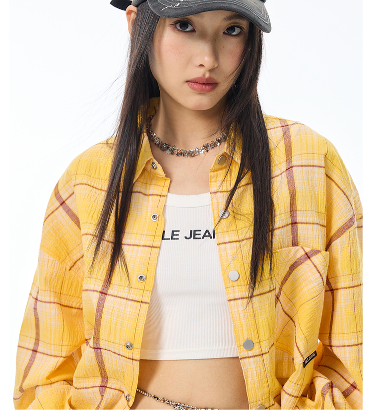 ストリートファッション ゆったりシルエットチェックシャツ