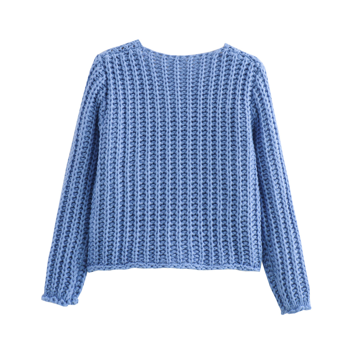 ストリートファッション ざっくり編み大きめボタン付きショート丈二ットカーディガン