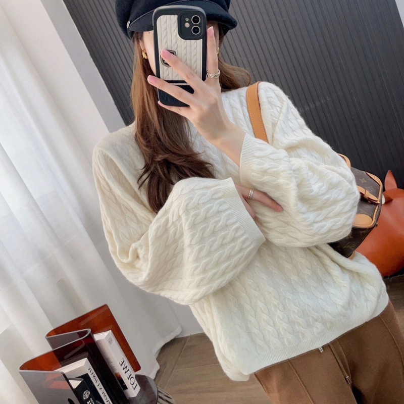 ストリートファッション 立体ケーブル編みボリュームスリーブニット