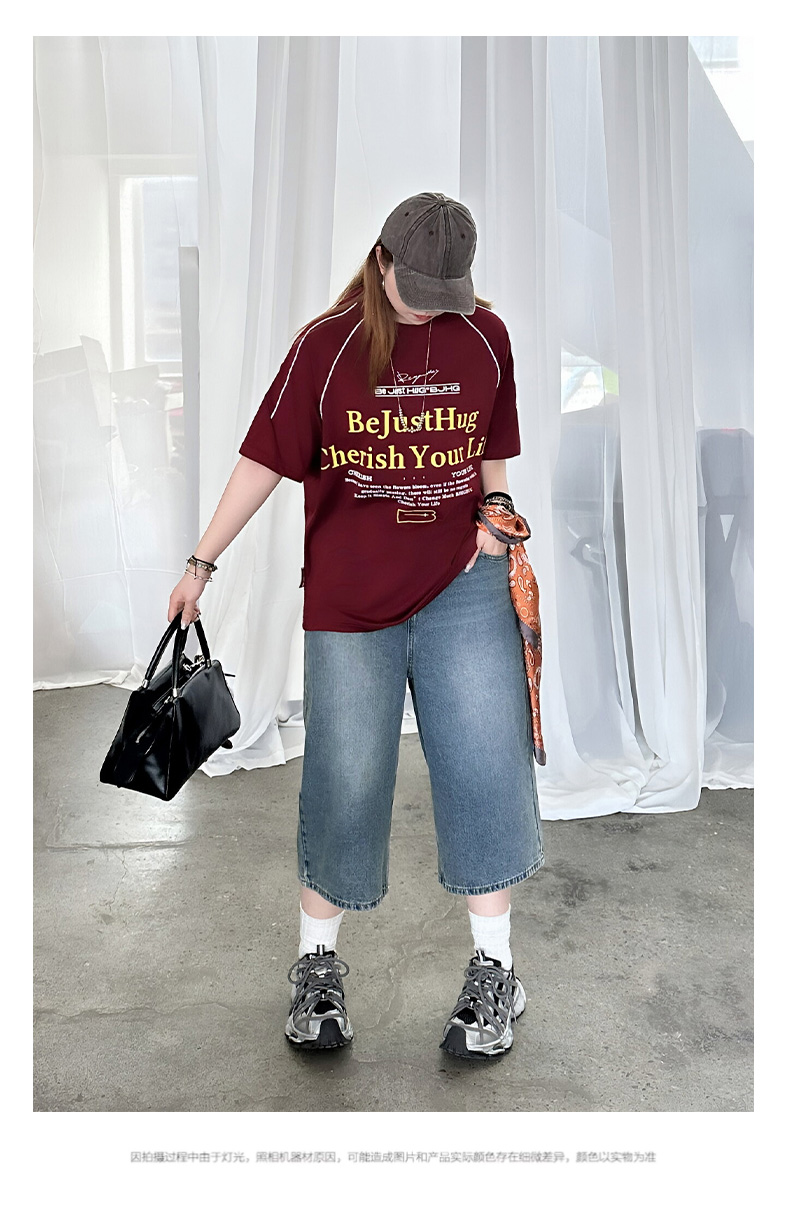 ストリートファッション ゆったりワイドデニムハーフパンツ