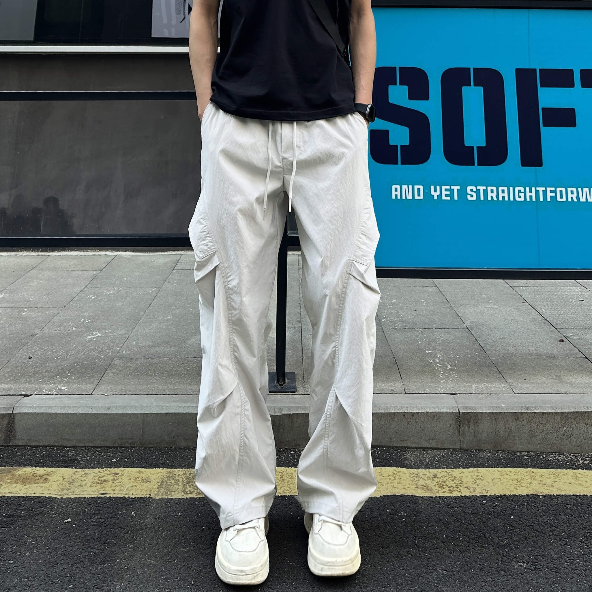 ストリートファッション サイドポケット ワイドカーゴパンツ
