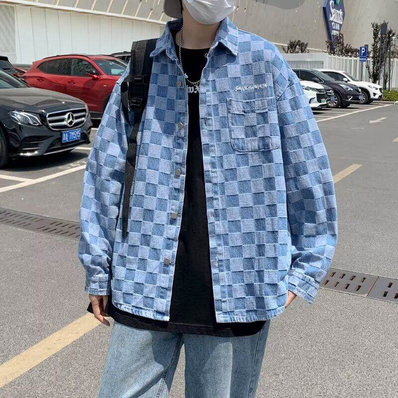 ストリートファッション 市松模様オーバーサイズシャツ