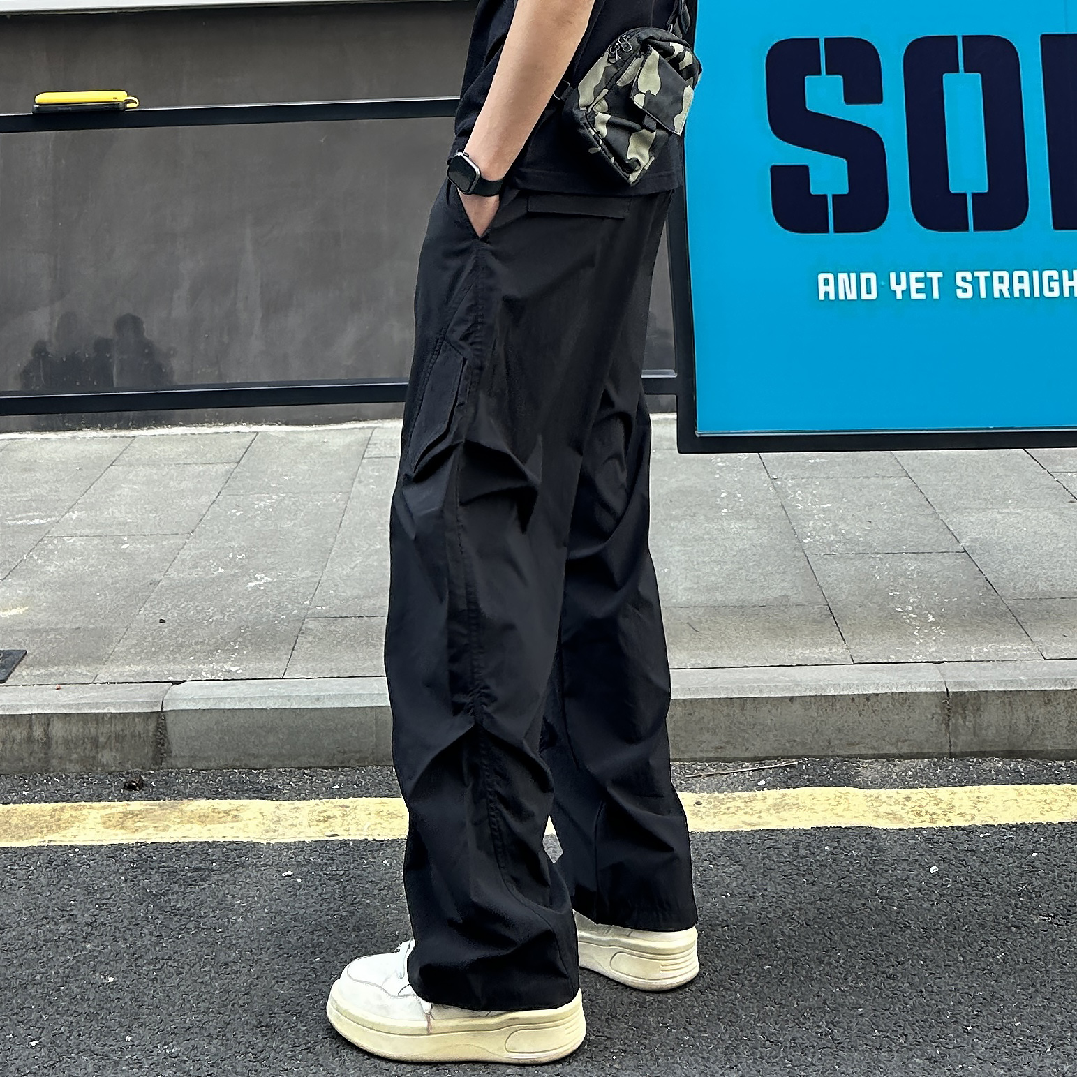 ストリートファッション サイドポケット ワイドカーゴパンツ