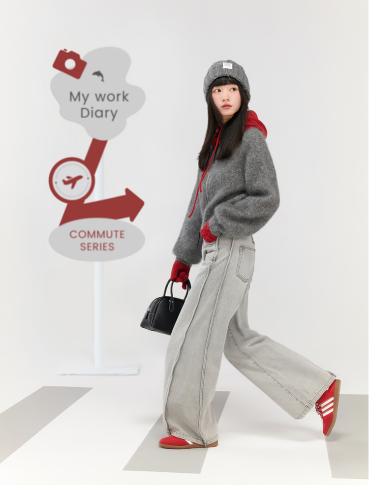 ストリートファッション ワイドシルエットデニムパンツ
