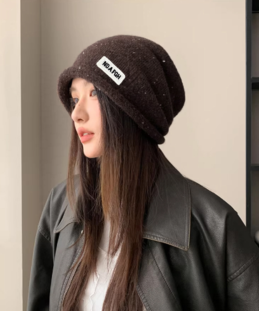 ストリートファッション 小顔効果ロゴニット帽子ビーニー折り返し