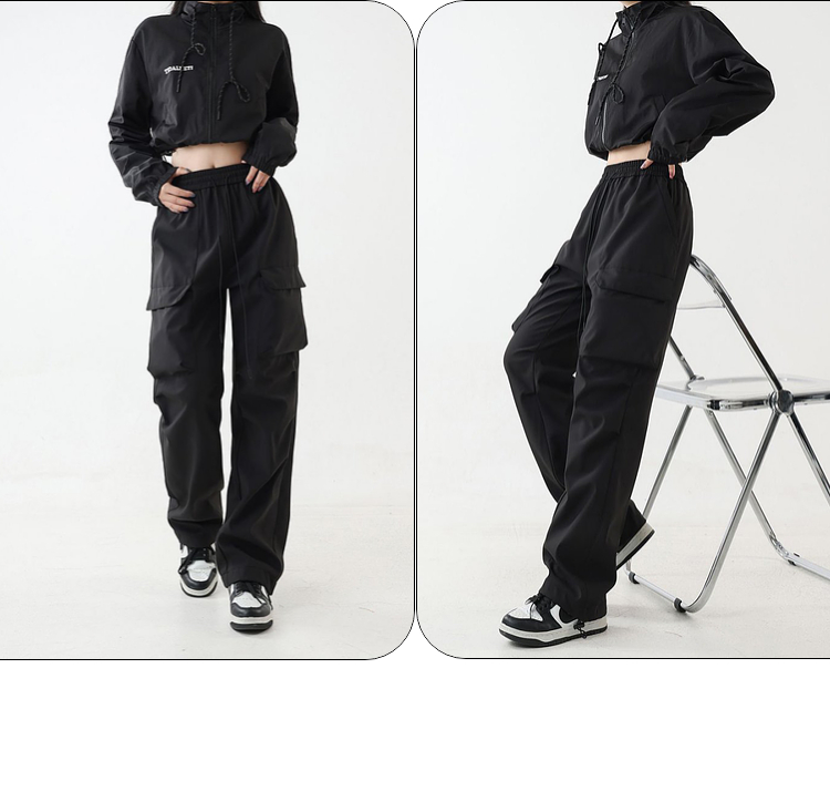 ストリートファッション ワイドシルエット実用ポケットパンツ