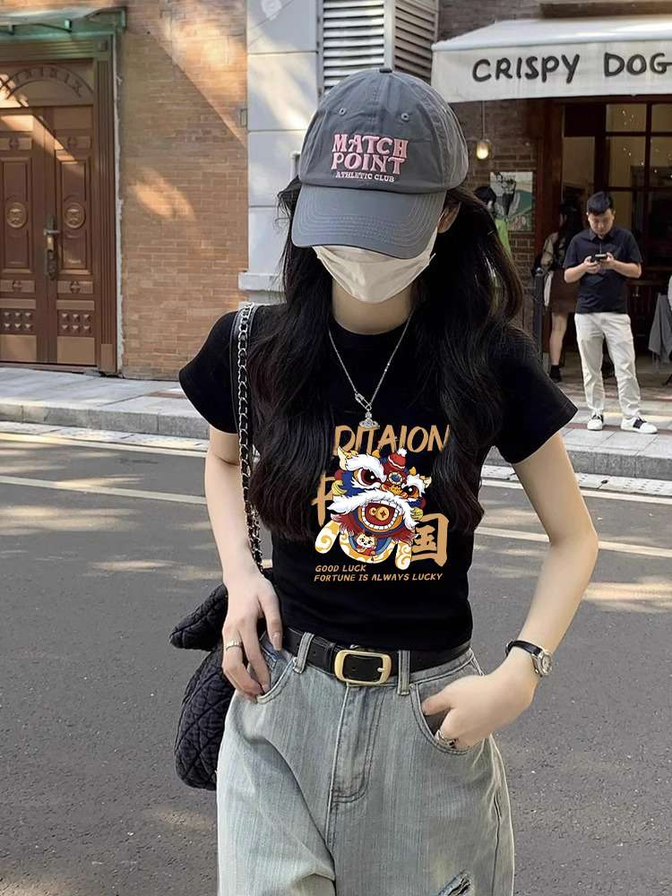 ストリートファッション  ストリートアートプリント半袖Tシャツ