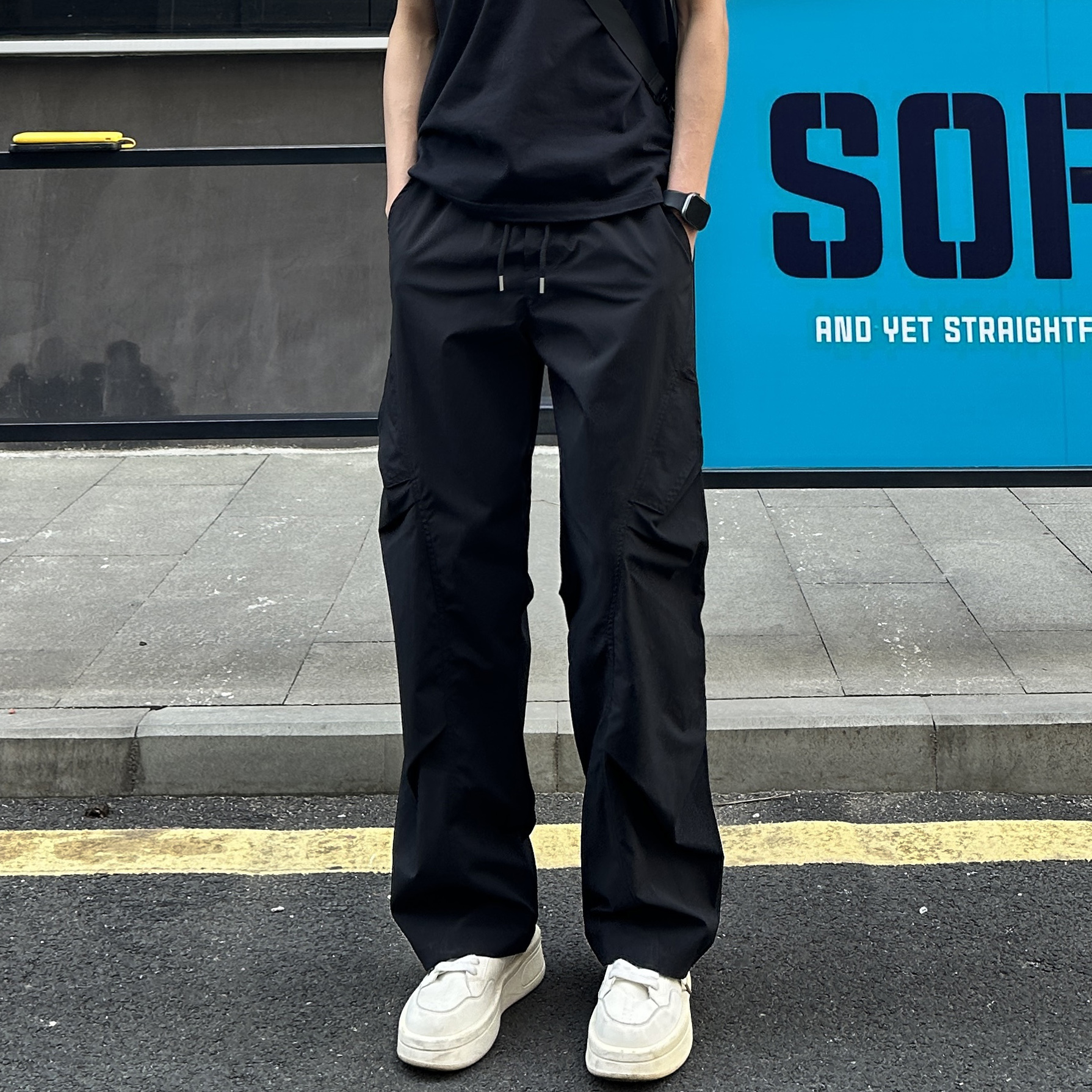ストリートファッション サイドポケット ワイドカーゴパンツ
