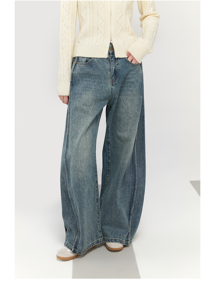 ストリートファッション ワイドシルエットデニムパンツ