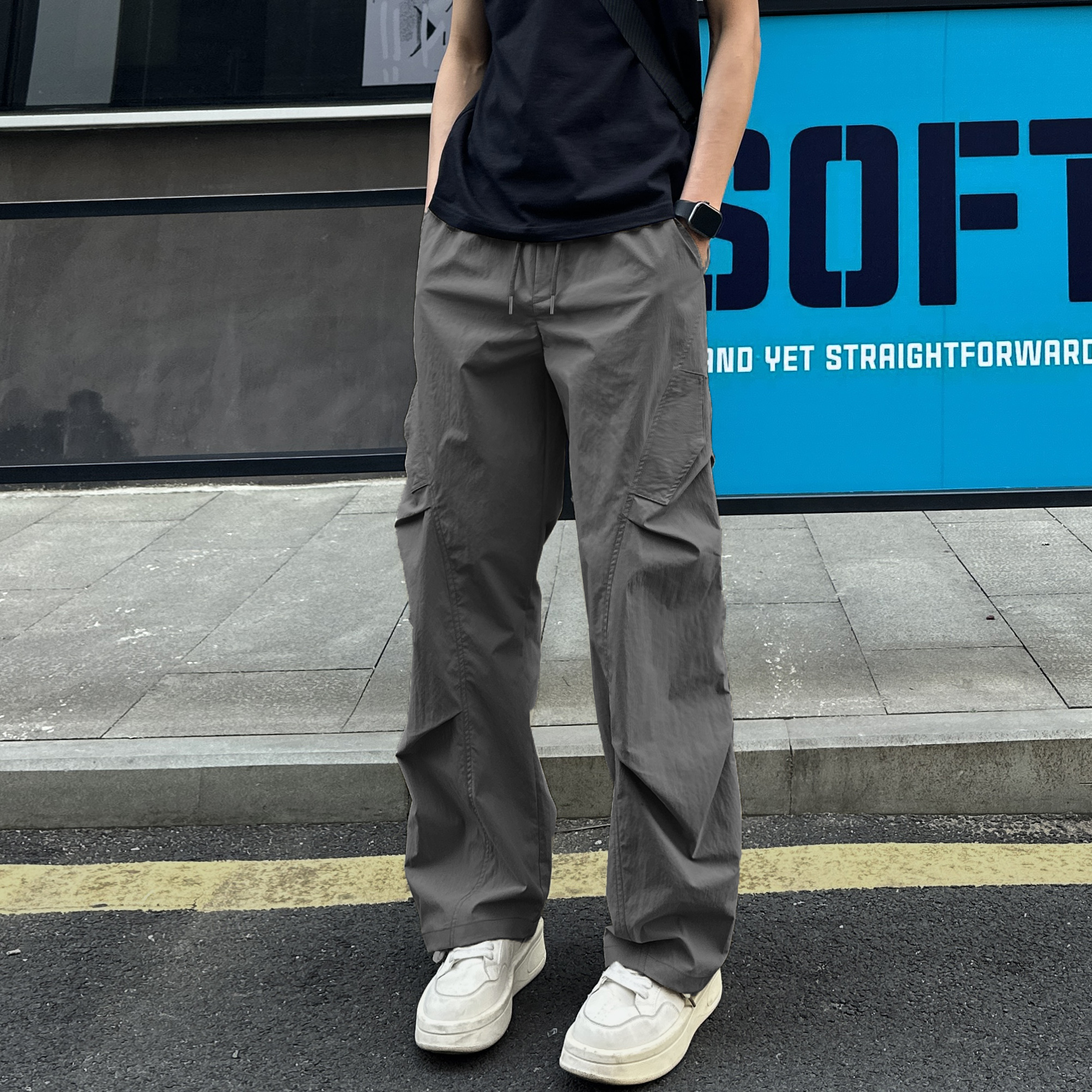 ストリートファッション サイドポケット ワイドカーゴパンツ