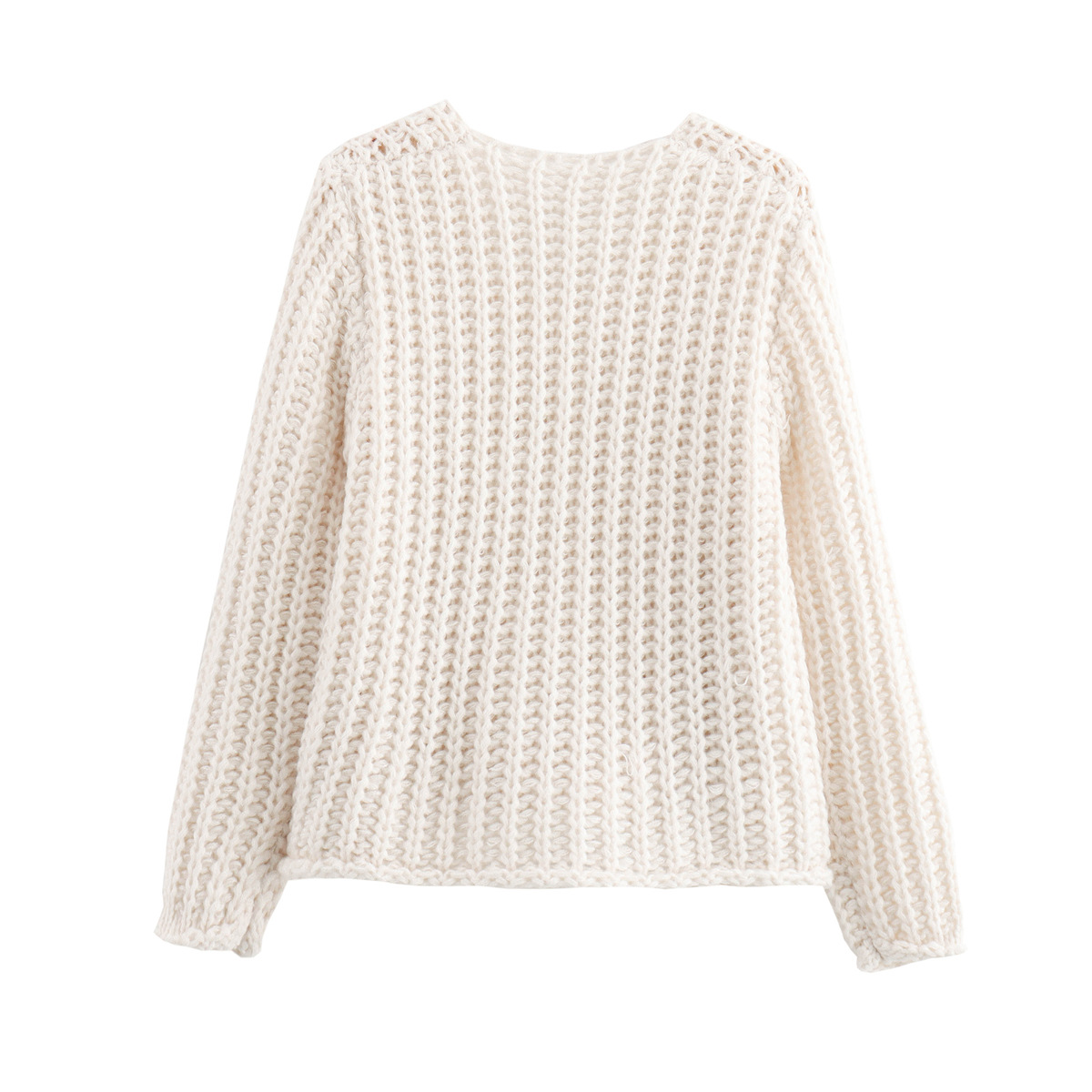 ストリートファッション ざっくり編み大きめボタン付きショート丈二ットカーディガン