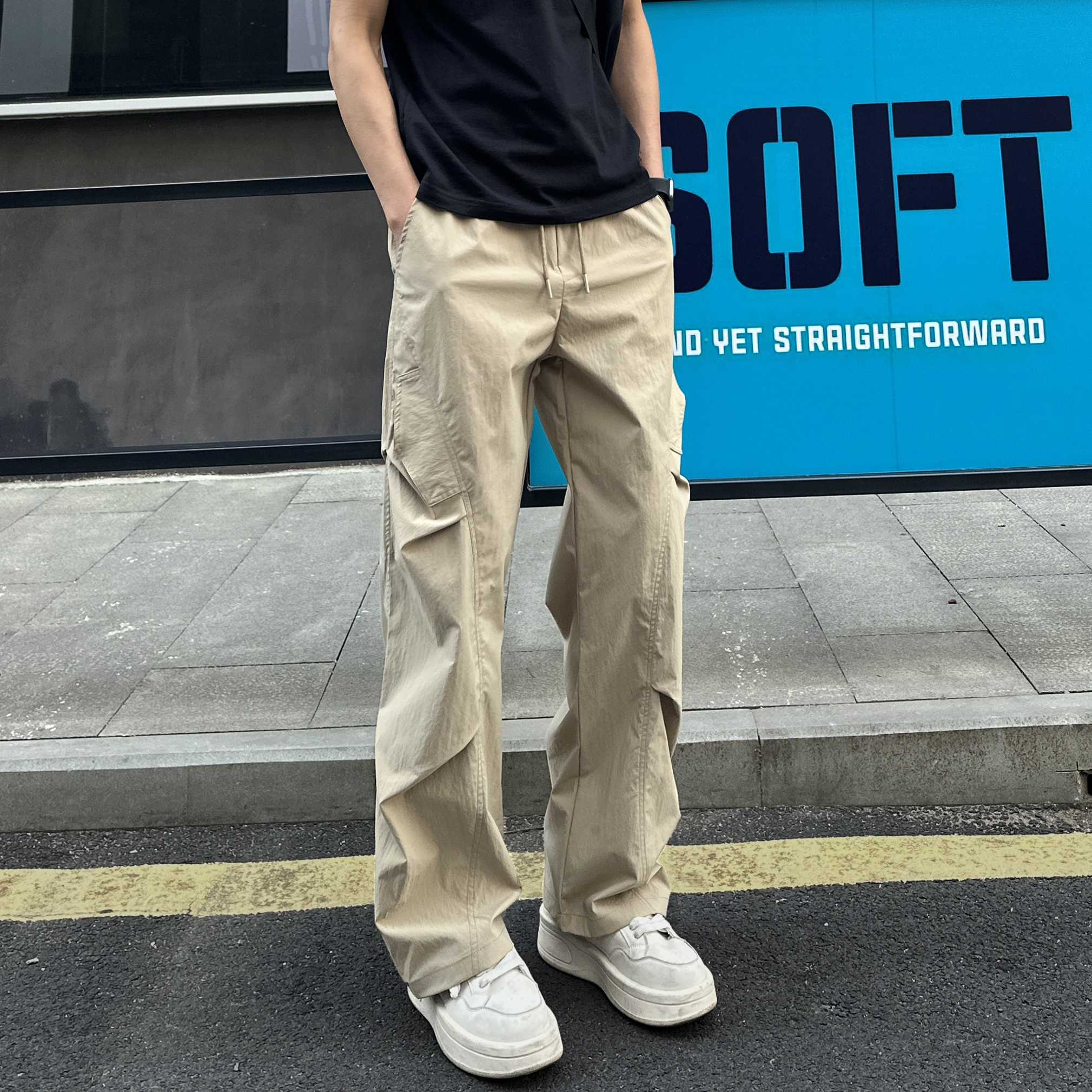 ストリートファッション サイドポケット ワイドカーゴパンツ