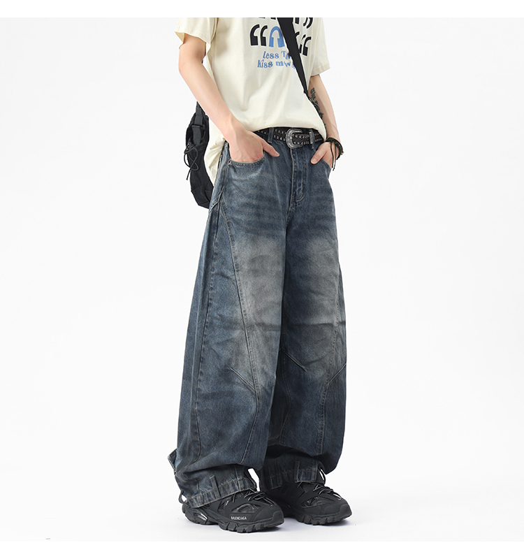 ストリートファッション ゆったりバルーンデニムパンツ