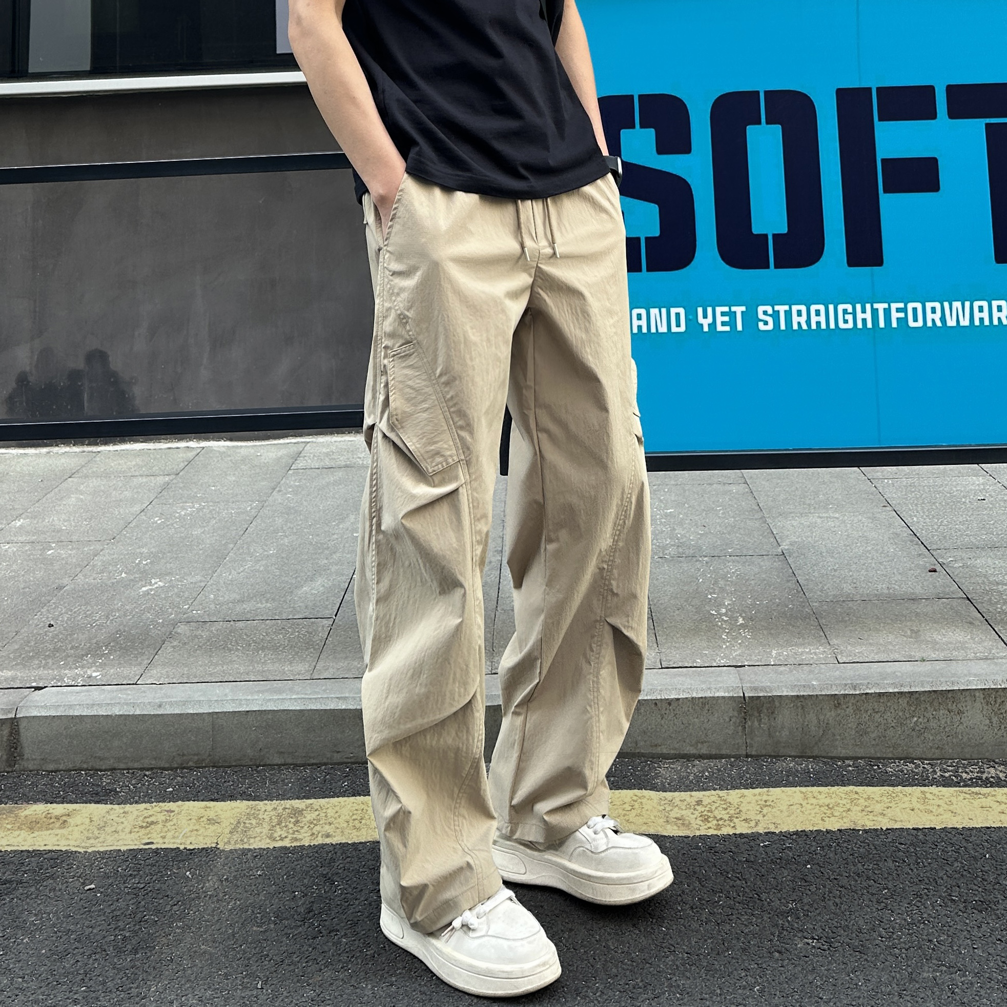 ストリートファッション サイドポケット ワイドカーゴパンツ