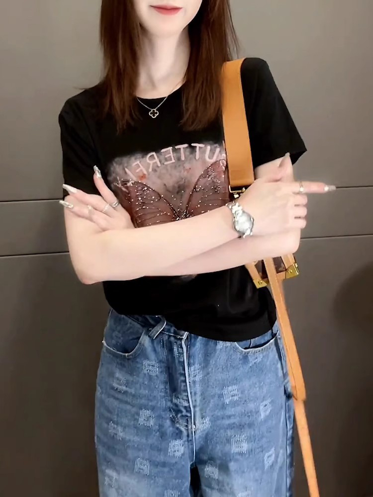 ストリートファッション 蝶々の輝き 半袖トップス