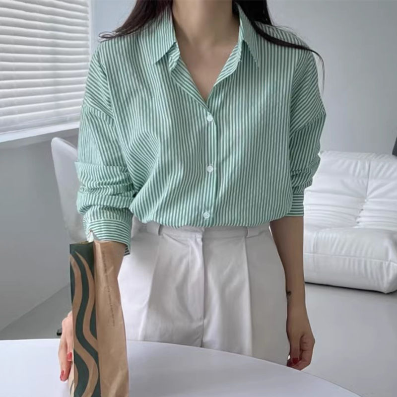ストライプシャツ 縦縞ゆったりシャツ