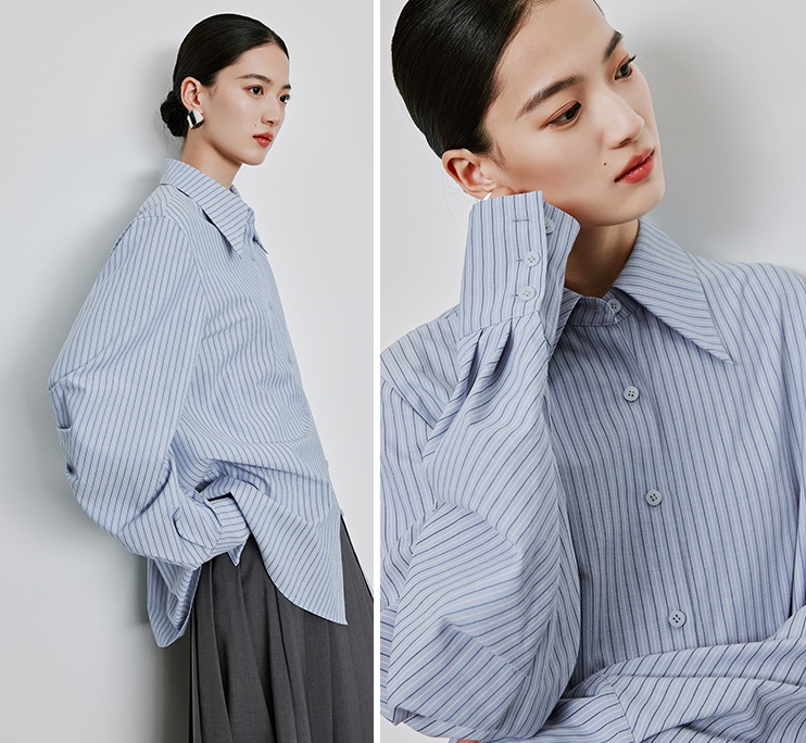 ストライプシャツ 尖collar縞模様シャツ 古風デザイン