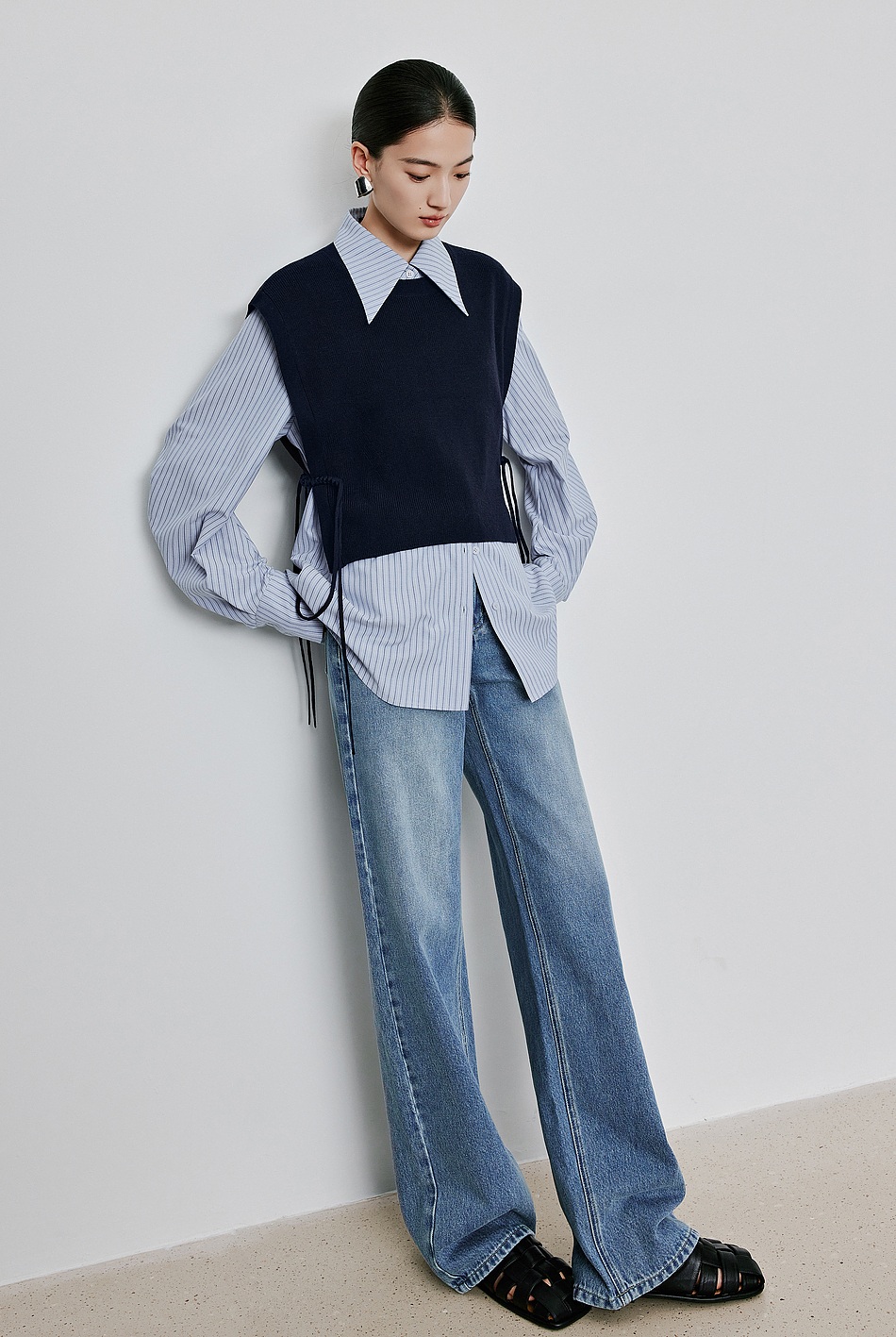 ストライプシャツ 尖collar縞模様シャツ 古風デザイン