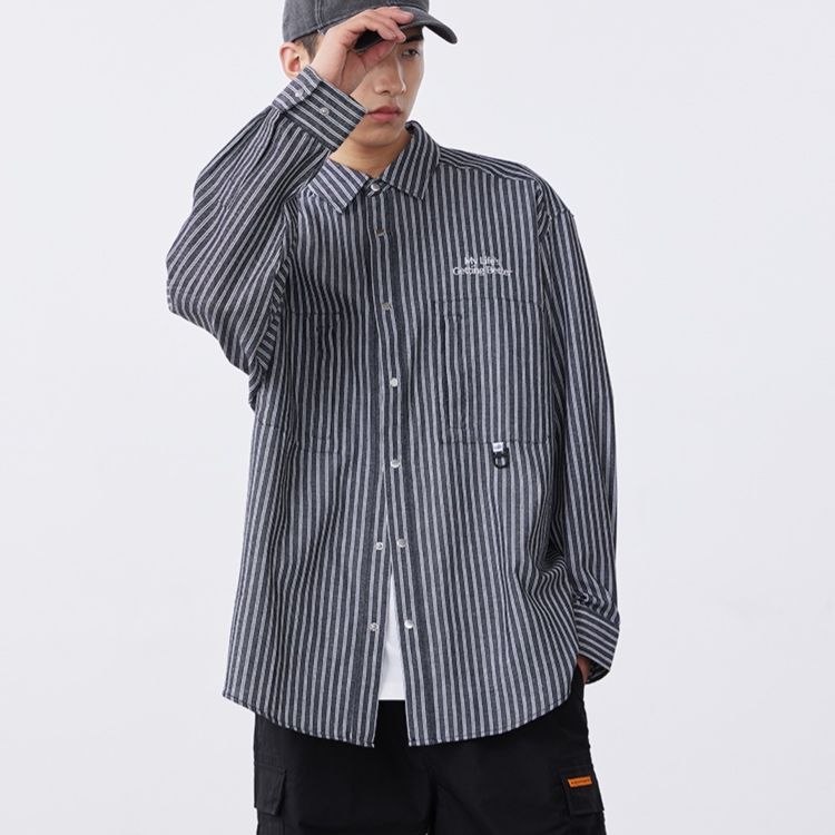 ストライプシャツ クラシック縦縞ゆったりシャツ