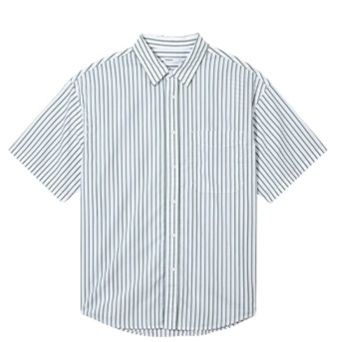ストライプシャツ 涼感半袖ゆったりストライプシャツ