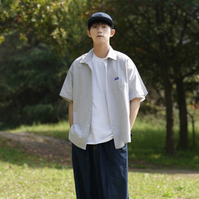 ストライプシャツ 涼風ゆったり半袖シャツ