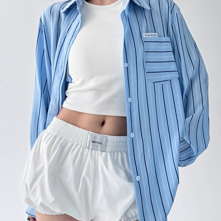 ストライプシャツ ゆったりシルエット縦縞シャツ