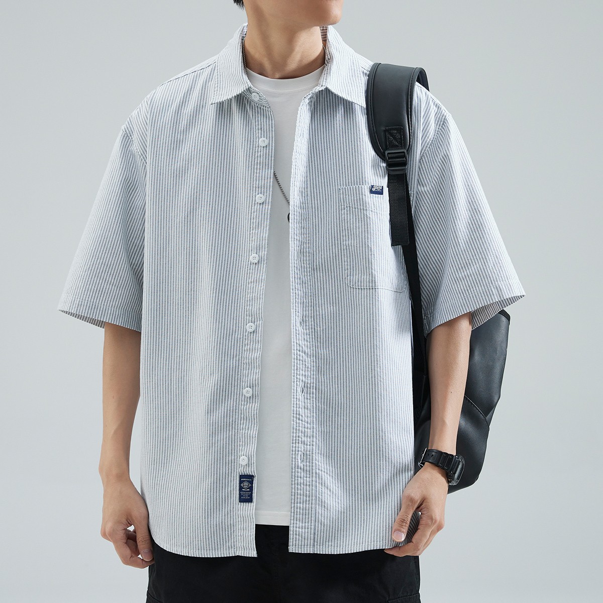 ストライプシャツ ゆったり半袖ストライプ柄シャツ