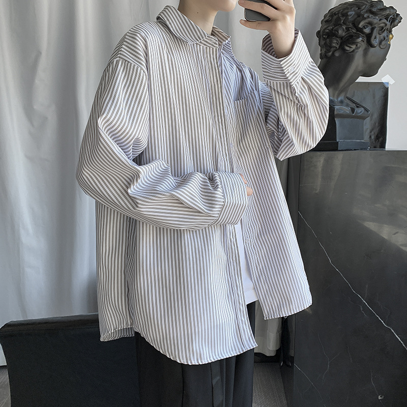 ストライプシャツ ゆったりシルエット縦縞メンズシャツ