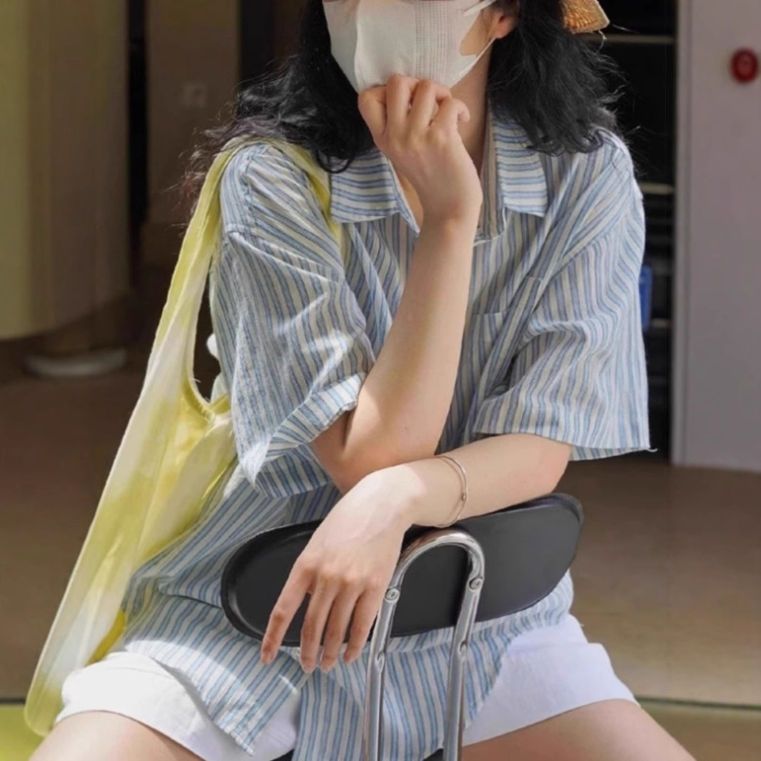 ストライプシャツ 爽やかシアー半袖ストライプシャツ