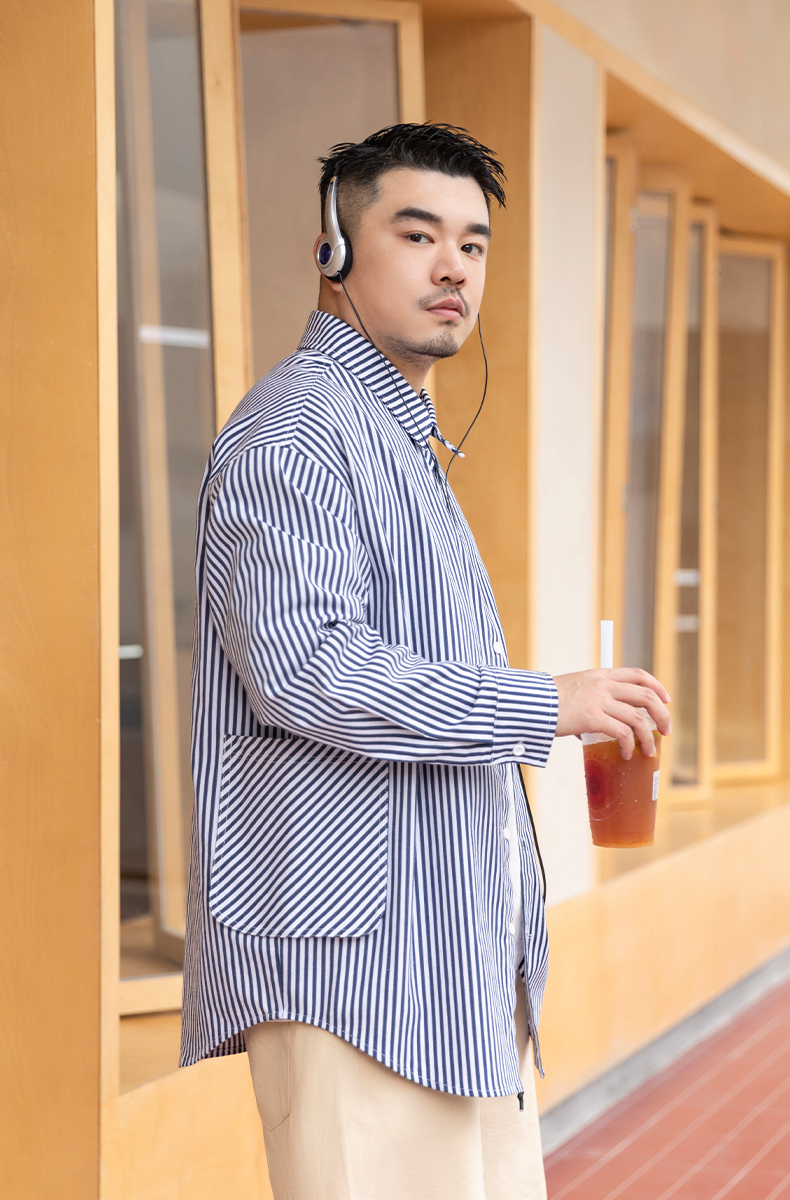 ストライプシャツ ゆったりストライプ長袖シャツ