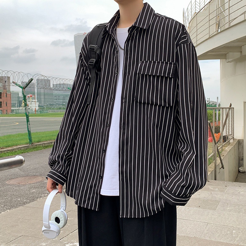 ストライプシャツ ゆったりシルエットストライプメンズシャツ