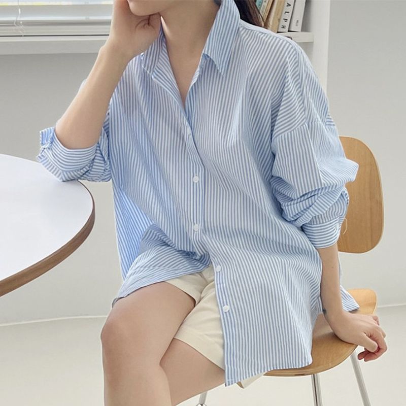 ストライプシャツ 縦縞ゆったりシャツ